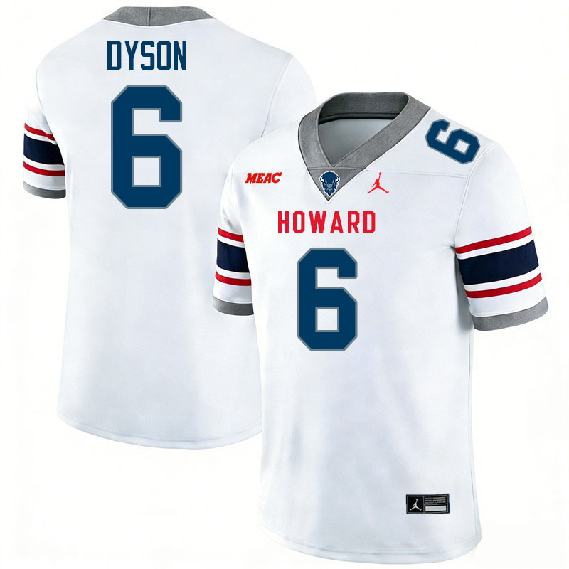 Howard Bison #6 Cam Dyson College Football Jerseys,Uniforms Stitched-White